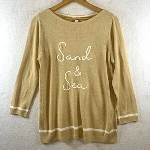 J Jill Women Linen Open Knit Top Sz S Tan Coastal Beachy Travel Old Money Preppy